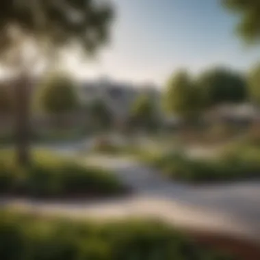 Community park adjacent to Stevens Park Townhomes with lush greenery