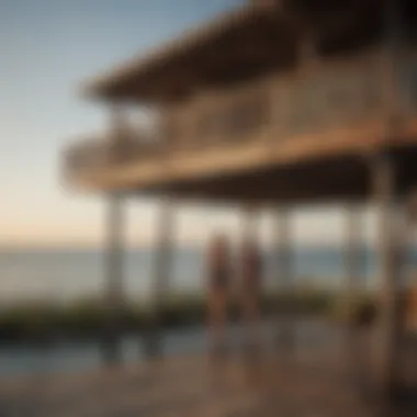 Group enjoying leisure time on a wooden deck of a stilts house