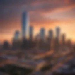 A stunning view of the Dallas skyline at sunset, showcasing modern skyscrapers.