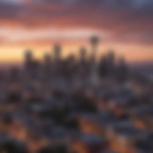 Panoramic view of Seattle skyline at dusk