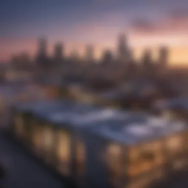 Stunning Rooftop View of the Skyline A rooftop view of the Arts District skyline at sunset