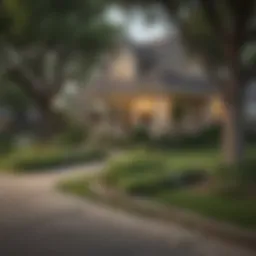 A picturesque suburban street in a Dallas neighborhood showcasing charming houses with well-kept lawns