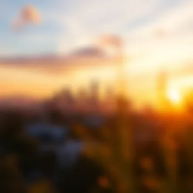 A captivating view of the Los Angeles skyline at sunset