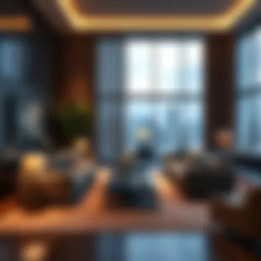 Luxurious penthouse living room with panoramic city views