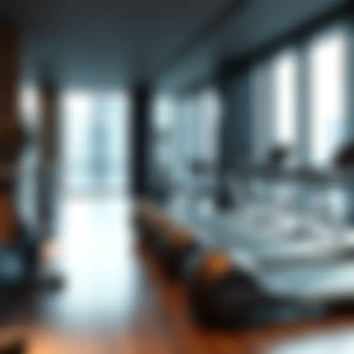 Amenities within the Hancock Center, including a modern fitness center and relaxation area