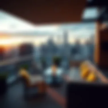 Outdoor terrace from a Hancock Center apartment featuring stunning city views