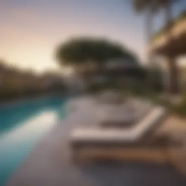 Community Amenities: Pool and Lounge Area Community amenities at The Meadows Apartments including a swimming pool and lounge area