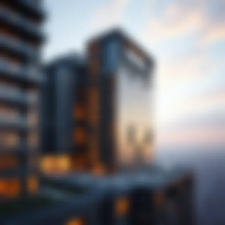 Modern high-rise building showcasing rooftop amenities