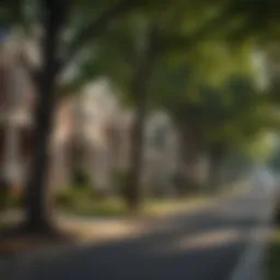 A scenic view of a peaceful Washington, D.C. neighborhood with tree-lined streets and charming houses
