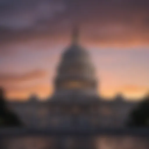 The iconic silhouette of the United States Capitol building against a twilight sky.