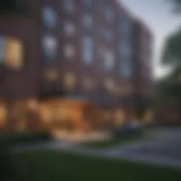Exterior view of Harvard Vista Apartments showcasing contemporary architecture
