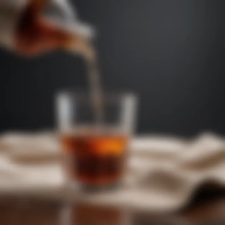 Close-up of vinegar being poured onto a cleaning cloth
