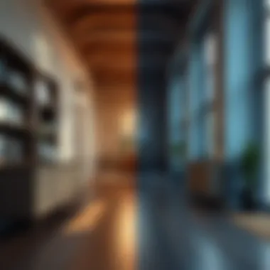 Transforming Stained Floors Before and after comparison of a hardwood floor treatment