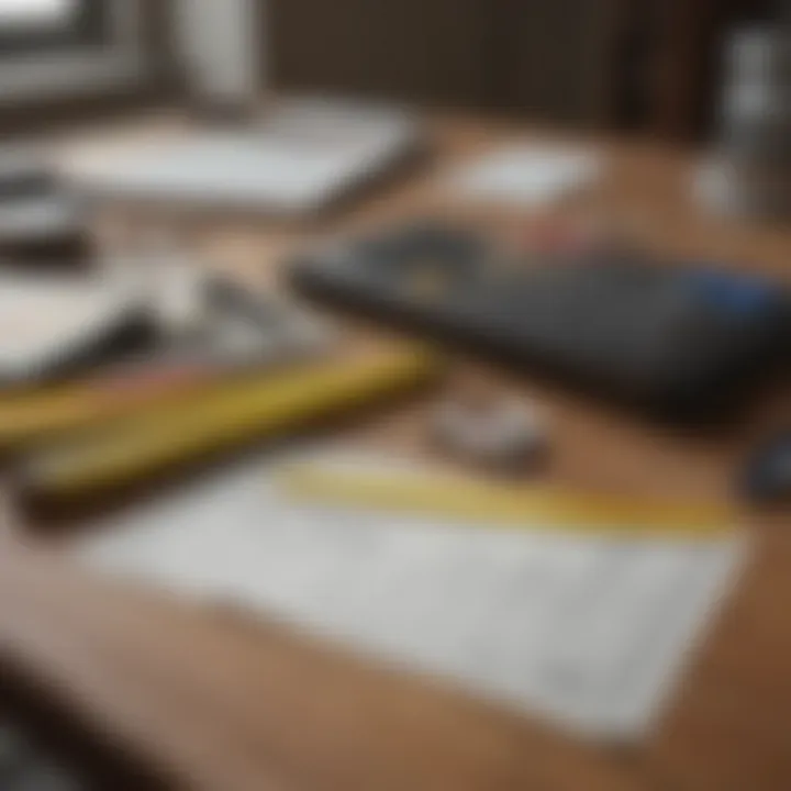 Calculator and measurement tape on a table