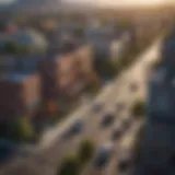 Aerial view of a bustling urban area highlighting rental properties