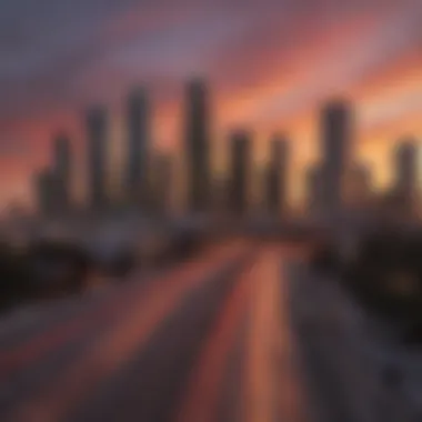 Stunning skyline of Downtown Los Angeles at sunset