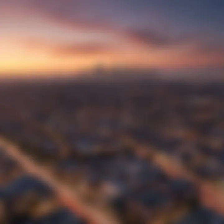 Stunning view of iconic Los Angeles skyline at sunset