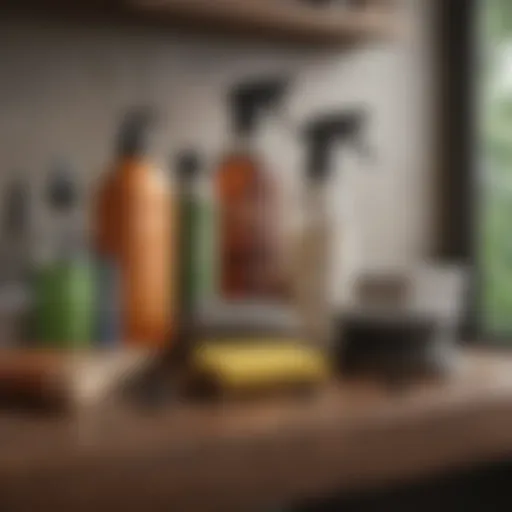 An organized cleaning toolkit displaying various eco-friendly products