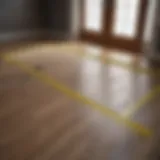Measuring tape on a floor showing measurement of room area