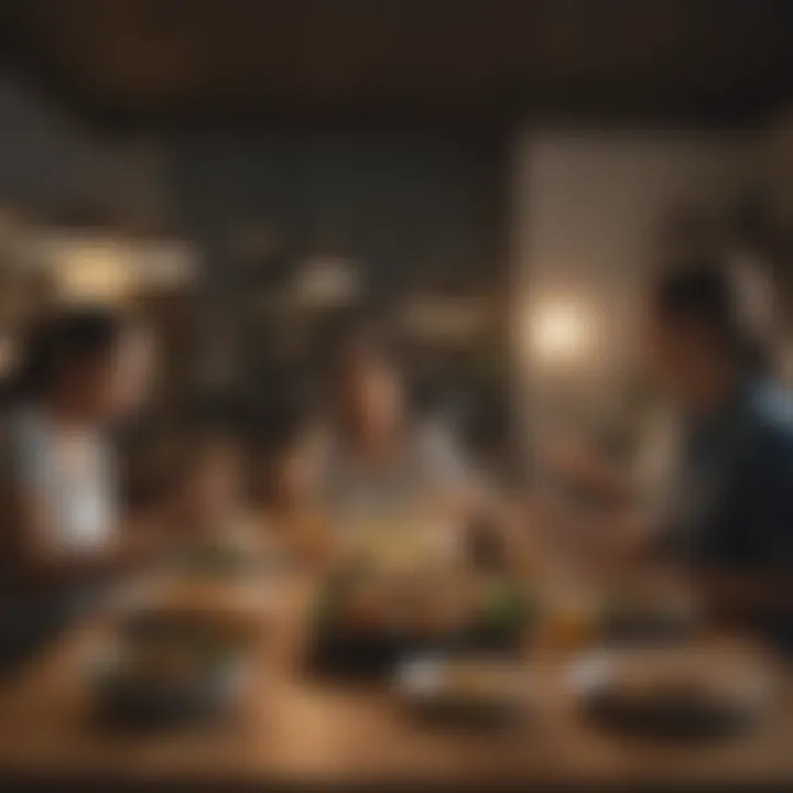 Diverse group enjoying a meal together in their shared kitchen