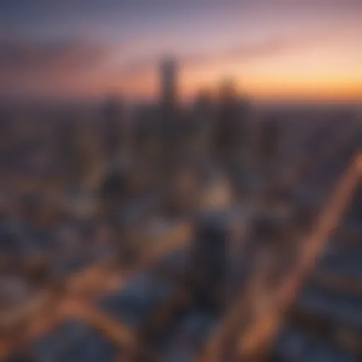 Aerial view of Dallas skyline at sunset