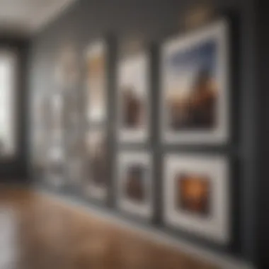 Gallery wall showcasing varying heights of framed art