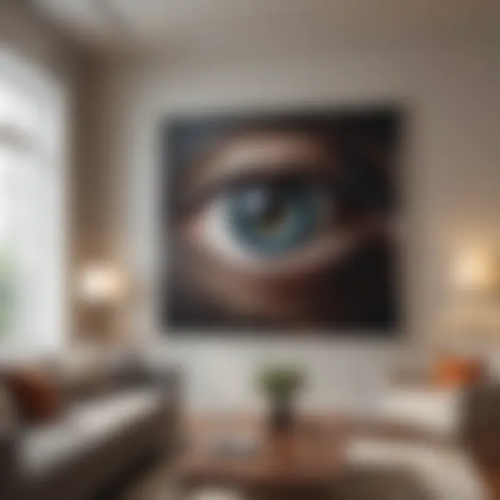 Artwork hung at eye level in a modern living room