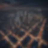 Aerial view of a vibrant urban skyline