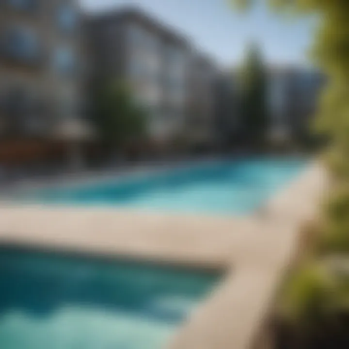 Community amenities such as a pool and fitness center at Silverlake Village Apartments