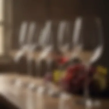 Close-up of wine glasses and their arrangement