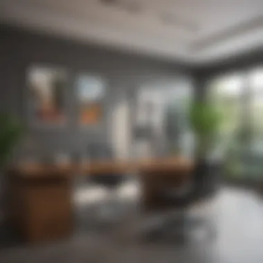 Stylish Office with Unique Art Display Stylish office space featuring unique art display