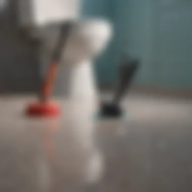 Essential Tools for Unclogging A toilet plunger next to a toilet