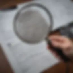 A magnifying glass over rental documents