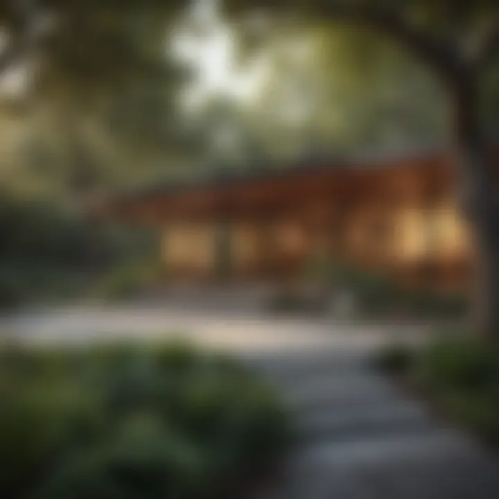An outdoor space harmoniously blending with nature, reflecting mid-century modern principles