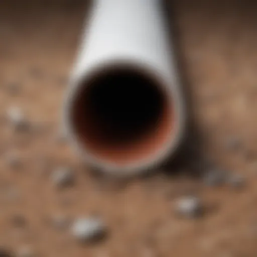 Close-up view of a clogged PVC pipe showcasing debris buildup