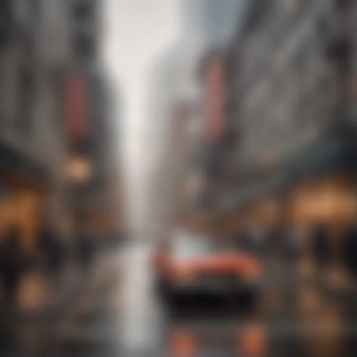 A vibrant street scene illustrating the hustle and bustle of city life in San Francisco.