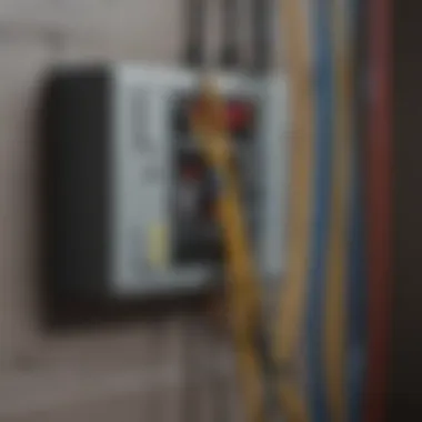 A close-up view of electrical wiring during a house inspection.