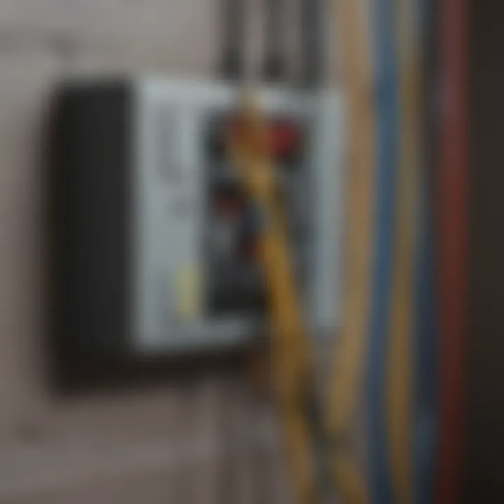 A close-up view of electrical wiring during a house inspection.