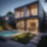 Exterior view of a modern townhouse showcasing architectural design