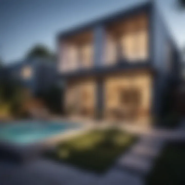 Exterior view of a modern townhouse showcasing architectural design