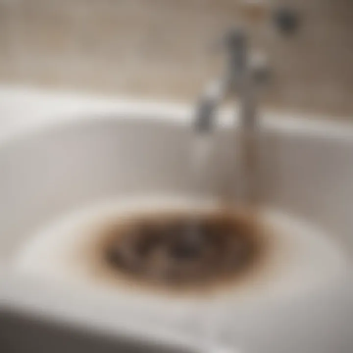 Clogged tub drain with visible debris