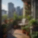 A vibrant balcony filled with various potted plants showcasing urban gardening.