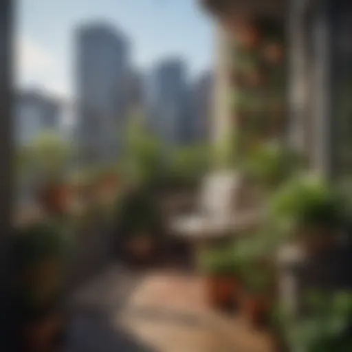 A vibrant balcony filled with various potted plants showcasing urban gardening.