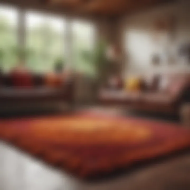 A serene living space featuring a vibrant shag rug