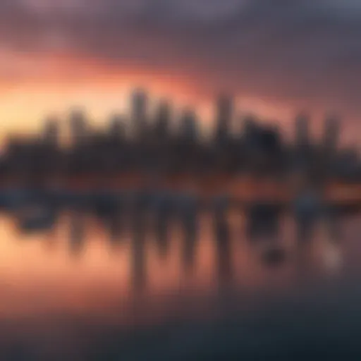 A stunning waterfront view of Seattle's skyline at sunset