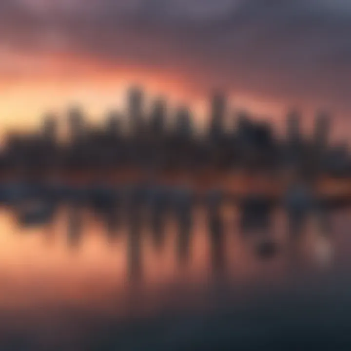 A stunning waterfront view of Seattle's skyline at sunset